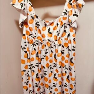 SHEIN Peach and Green Print Dress